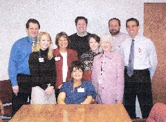 MCH; Jeff Swetfegger; Cindy Polisseni; Linda Seyba; Todd Spring; Maria Cup, Ruth Bennett McDougal Dorrough; Joe Moore; Gary Griffin; seated Emma at her retirement celebration